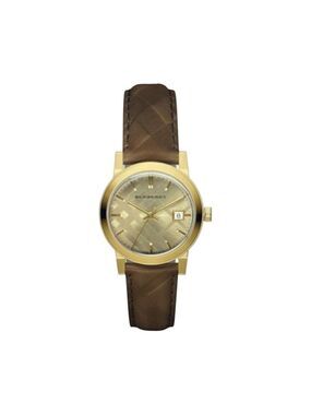 BURBERRY THE CITY ROUND CHECK LEATHER WATCH.